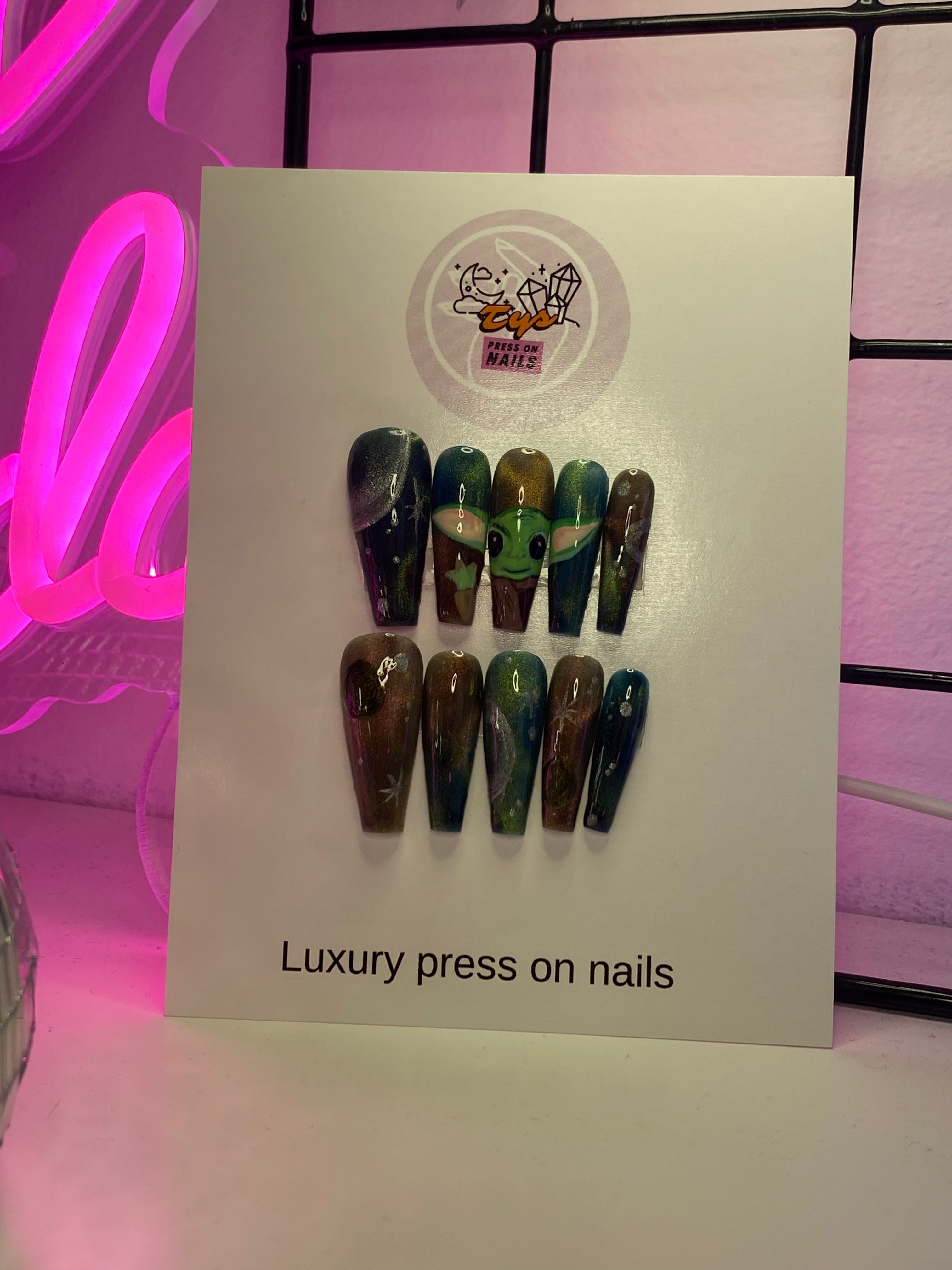Hand Painted Baby Yoda Nails